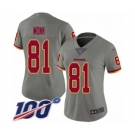 Women's Washington Redskins #81 Art Monk Limited Gray Inverted Legend 100th Season Football Jersey