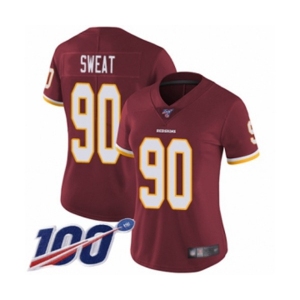 Women's Washington Redskins #90 Montez Sweat Burgundy Red Team Color Vapor Untouchable Limited Player 100th Season Football Jersey