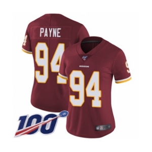 Women's Washington Redskins #94 Da'Ron Payne Burgundy Red Team Color Vapor Untouchable Limited Player 100th Season Football Jersey