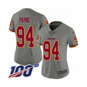 Women's Washington Redskins #94 Da'Ron Payne Limited Gray Inverted Legend 100th Season Football Jersey