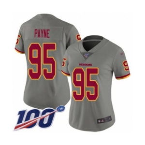 Women's Washington Redskins #95 Da'Ron Payne Limited Gray Inverted Legend 100th Season Football Jersey
