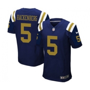 Men's Nike New York Jets #5 Christian Hackenberg Elite Navy Blue Alternate NFL Jersey