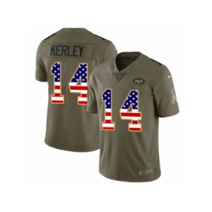 Men Nike New York Jets #14 Jeremy Kerley Limited Olive USA Flag 2017 Salute to Service NFL Jersey