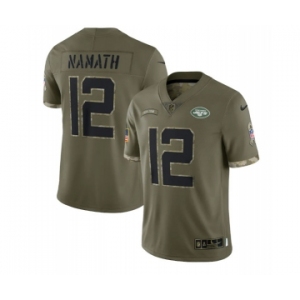 Men's New York Jets #12 Joe Namath 2022 Olive Salute To Service Limited Stitched Jersey
