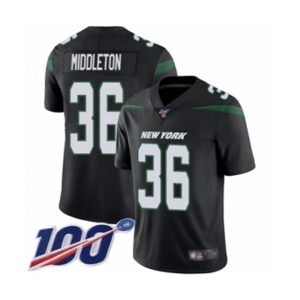 Men's New York Jets #36 Doug Middleton Black Alternate Vapor Untouchable Limited Player 100th Season Football Jersey