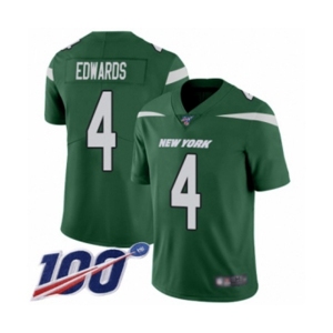 Men's New York Jets #4 Lac Edwards Green Team Color Vapor Untouchable Limited Player 100th Season Football Jersey