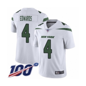 Men's New York Jets #4 Lac Edwards White Vapor Untouchable Limited Player 100th Season Football Jersey