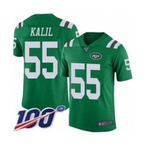 Men's New York Jets #55 Ryan Kalil Limited Green Rush Vapor Untouchable 100th Season Football Jersey