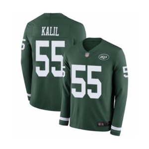 Men's New York Jets #55 Ryan Kalil Limited Green Therma Long Sleeve Football Jersey