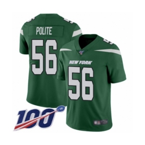 Men's New York Jets #56 Jachai Polite Green Team Color Vapor Untouchable Limited Player 100th Season Football Jersey