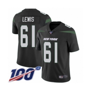 Men's New York Jets #61 Alex Lewis Black Alternate Vapor Untouchable Limited Player 100th Season Football Jersey