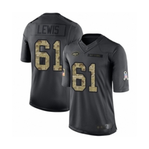 Men's New York Jets #61 Alex Lewis Limited Black 2016 Salute to Service Football Jersey
