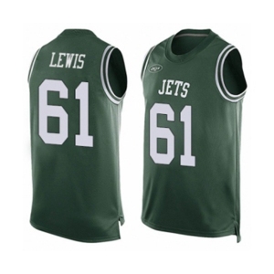 Men's New York Jets #61 Alex Lewis Limited Green Player Name & Number Tank Top Football Jersey