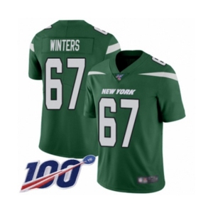 Men's New York Jets #67 Brian Winters Green Team Color Vapor Untouchable Limited Player 100th Season Football Jersey