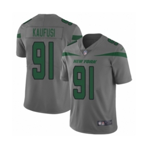 Men's New York Jets #91 Bronson Kaufusi Limited Gray Inverted Legend Football Jersey