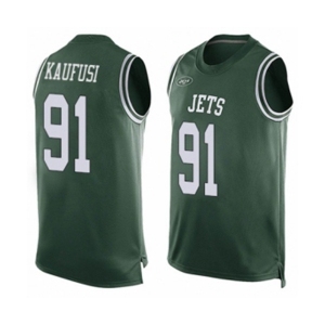 Men's New York Jets #91 Bronson Kaufusi Limited Green Player Name & Number Tank Top Football Jersey