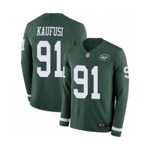 Men's New York Jets #91 Bronson Kaufusi Limited Green Therma Long Sleeve Football Jersey
