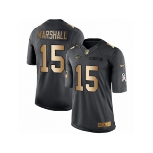 Men's Nike New York Jets #15 Brandon Marshall Limited Black Gold Salute to Service NFL Jersey