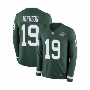 Men's Nike New York Jets #19 Keyshawn Johnson Limited Green Therma Long Sleeve NFL Jersey