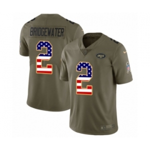 Men's Nike New York Jets #2 Teddy Bridgewater Limited Olive USA Flag 2017 Salute to Service NFL Jersey - 副本