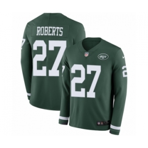Men's Nike New York Jets #27 Darryl Roberts Limited Green Therma Long Sleeve NFL Jersey