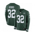 Men's Nike New York Jets #32 Juston Burris Limited Green Therma Long Sleeve NFL Jersey