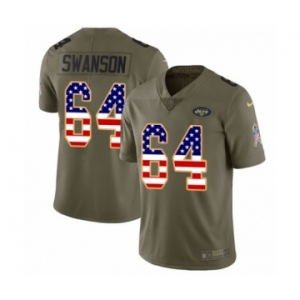 Men's Nike New York Jets #64 Travis Swanson Limited Olive USA Flag 2017 Salute to Service NFL Jersey