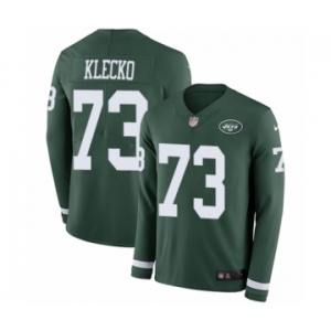 Men's Nike New York Jets #73 Joe Klecko Limited Green Therma Long Sleeve NFL Jersey