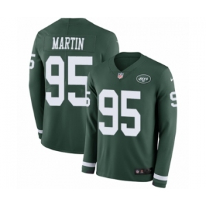 Men's Nike New York Jets #95 Josh Martin Limited Green Therma Long Sleeve NFL Jersey