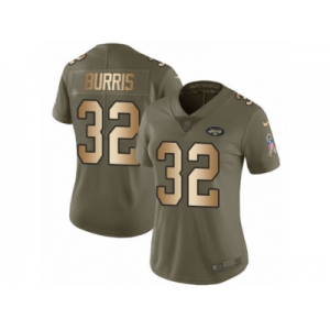 Women Nike New York Jets #32 Juston Burris Limited Olive Gold 2017 Salute to Service NFL Jersey