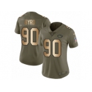 Women Nike New York Jets #90 Dennis Byrd Limited Olive Gold 2017 Salute to Service NFL Jersey
