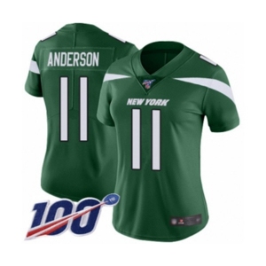 Women's New York Jets #11 Robby Anderson Green Team Color Vapor Untouchable Limited Player 100th Season Football Jersey