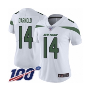 Women's New York Jets #14 Sam Darnold White Vapor Untouchable Limited Player 100th Season Football Jersey