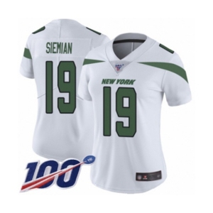 Women's New York Jets #19 Trevor Siemian White Vapor Untouchable Limited Player 100th Season Football Jersey