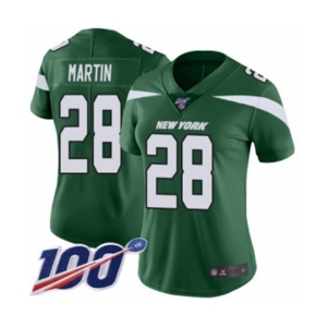 Women's New York Jets #28 Curtis Martin Green Team Color Vapor Untouchable Limited Player 100th Season Football Jersey