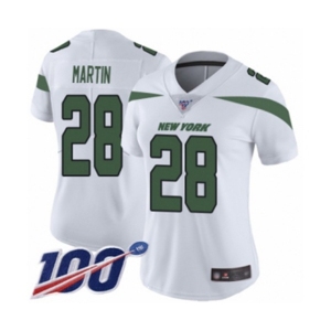 Women's New York Jets #28 Curtis Martin White Vapor Untouchable Limited Player 100th Season Football Jersey