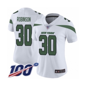 Women's New York Jets #30 Rashard Robinson White Vapor Untouchable Limited Player 100th Season Football Jersey