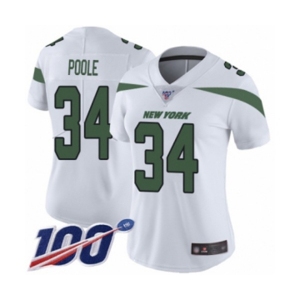 Women's New York Jets #34 Brian Poole White Vapor Untouchable Limited Player 100th Season Football Jersey
