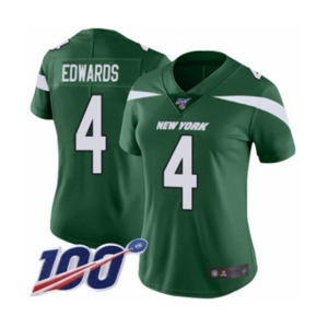 Women's New York Jets #4 Lac Edwards Green Team Color Vapor Untouchable Limited Player 100th Season Football Jersey