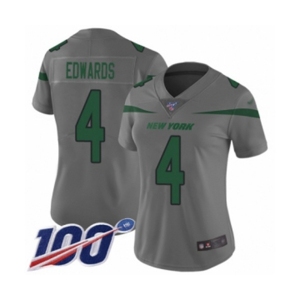 Women's New York Jets #4 Lac Edwards Limited Gray Inverted Legend 100th Season Football Jersey