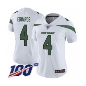 Women's New York Jets #4 Lac Edwards White Vapor Untouchable Limited Player 100th Season Football Jersey
