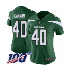 Women's New York Jets #40 Trenton Cannon Green Team Color Vapor Untouchable Limited Player 100th Season Football Jersey
