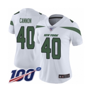 Women's New York Jets #40 Trenton Cannon White Vapor Untouchable Limited Player 100th Season Football Jersey