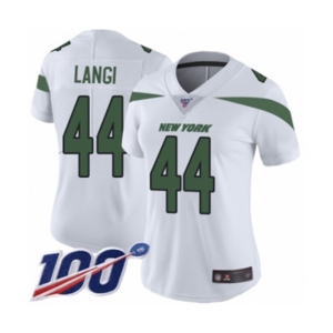 Women's New York Jets #44 Harvey Langi White Vapor Untouchable Limited Player 100th Season Football Jersey
