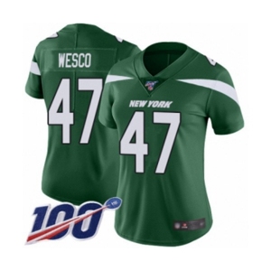 Women's New York Jets #47 Trevon Wesco Green Team Color Vapor Untouchable Limited Player 100th Season Football Jersey