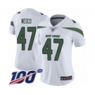 Women's New York Jets #47 Trevon Wesco White Vapor Untouchable Limited Player 100th Season Football Jersey