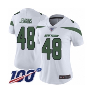 Women's New York Jets #48 Jordan Jenkins White Vapor Untouchable Limited Player 100th Season Football Jersey