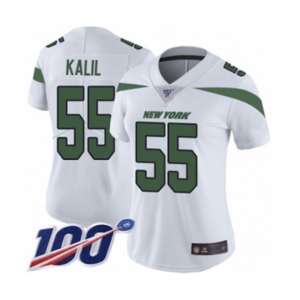 Women's New York Jets #55 Ryan Kalil White Vapor Untouchable Limited Player 100th Season Football Jersey