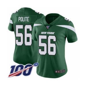 Women's New York Jets #56 Jachai Polite Green Team Color Vapor Untouchable Limited Player 100th Season Football Jersey