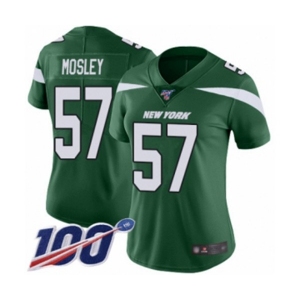 Women's New York Jets #57 C.J. Mosley Green Team Color Vapor Untouchable Limited Player 100th Season Football Jersey
